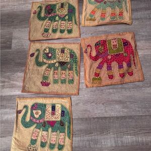 ELEPHANT BOHO 5 PILLOW COVERS INDIA HAND EMBROIDERED-all for 1 Price!